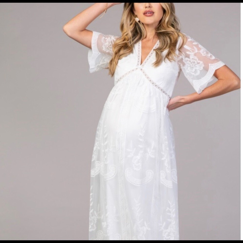 Pinkblush ivory maternity lace dress